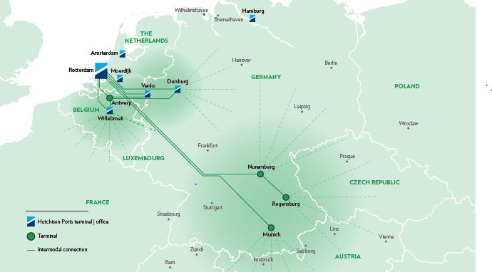 Hutchison Ports Europe Intermodal netwerkkaart 1